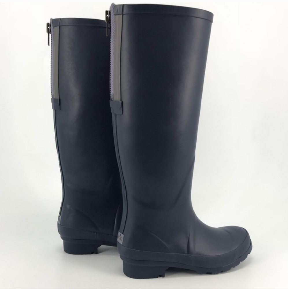 Lemon Women's Size 10 Navy Blue Tall Rainboots with Back Zipper Detail